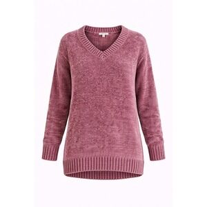 Orvis Chenille V Neck Long‎ Sleeve Sweater Dusty Rose XL